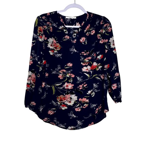 Fun2fun Kenmore Split Neck Floral Blouse in Blue NWOT Size Small - Picture 2 of 9